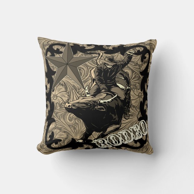 Rodeo Cowboy Bull Riding Throw Pillow (Front)