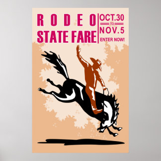 rodéo cowboy équitation buccale bronco poster