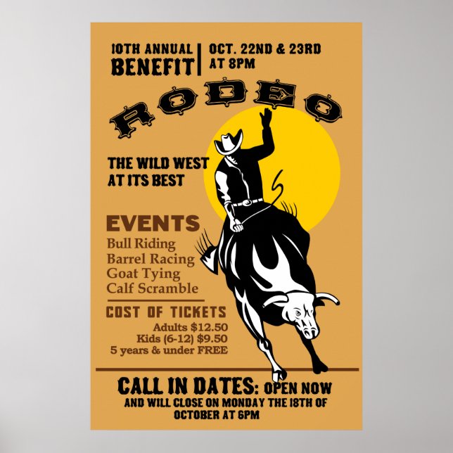 rodéo cowboy équitation buccale bronco poster (Devant)