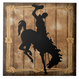 Rodeo Cowboy Horse Bronco Silhouette Tile