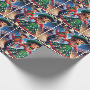 Rodeo Cowboy Kids Twirling Christmas Lights Wrapping Paper