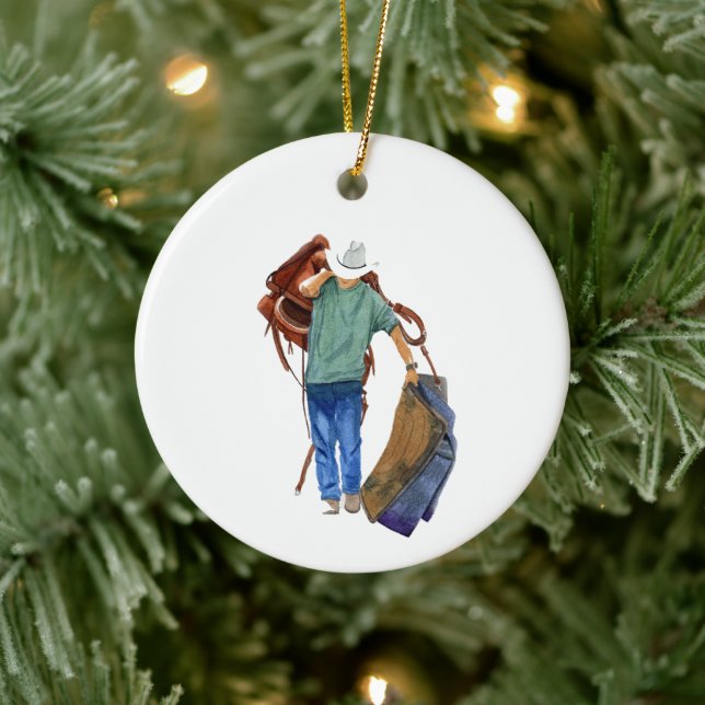 Rodeo Cowboy, Personalize The Back  Ceramic Ornament (Tree)