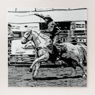 Rodeo Cowboy  - Steer Roping Event Jigsaw Puzzle