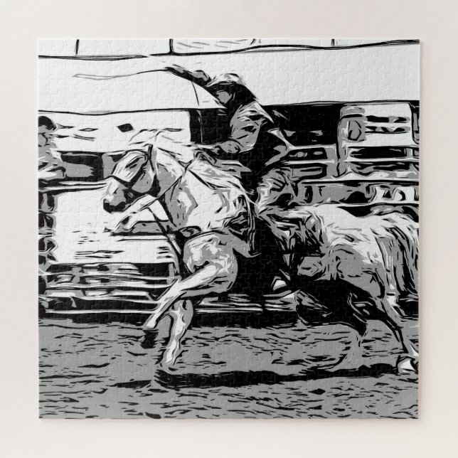 Rodeo Cowboy  - Steer Roping Event Jigsaw Puzzle (Horizontal)