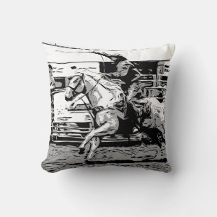 Rodeo Cowboy  - Steer Roping Event Throw Pillow