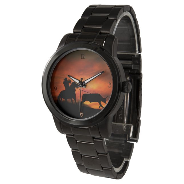 Rodeo Cowboy Steer Roping Watch (Angled)