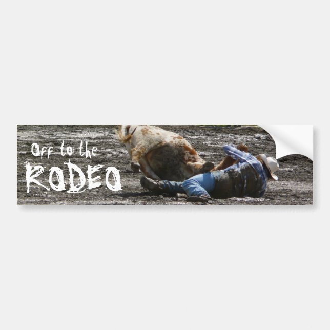 Rodeo Cowboy Steer Wrestling Bumper Sticker (Front)