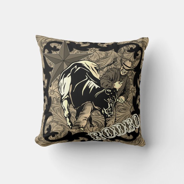 Rodeo Cowboy Steer Wrestling Throw Pillow (Front)