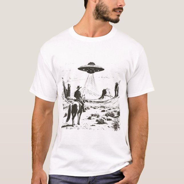  Rodeo Cowboy Western Country Space Ship Ufo Alien T-Shirt (Front)