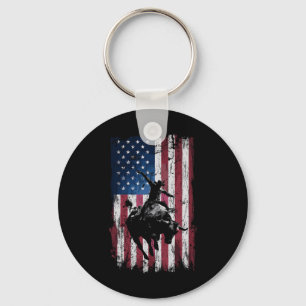 Rodeo Cowboy Western Usa Flag Cowboys Keychain