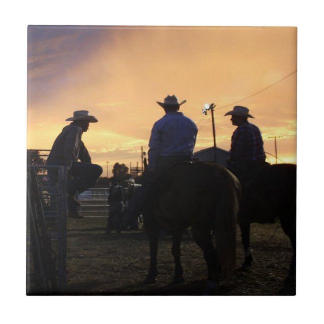 Rodeo Cowboys Waiting To Ride Tile (Front)