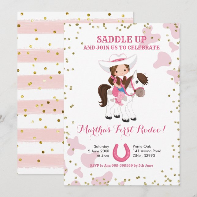 Rodeo cowgirl anniversaire Invitation (Devant / Derrière)