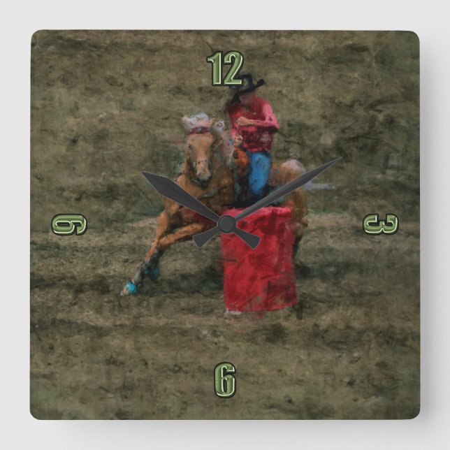 Rodeo Cowgirl Barrel-Racing Western Themed Clock (Front)