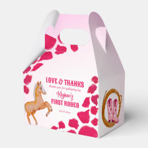Rodeo cowgirl birthday pink cow pattern pony  favor box