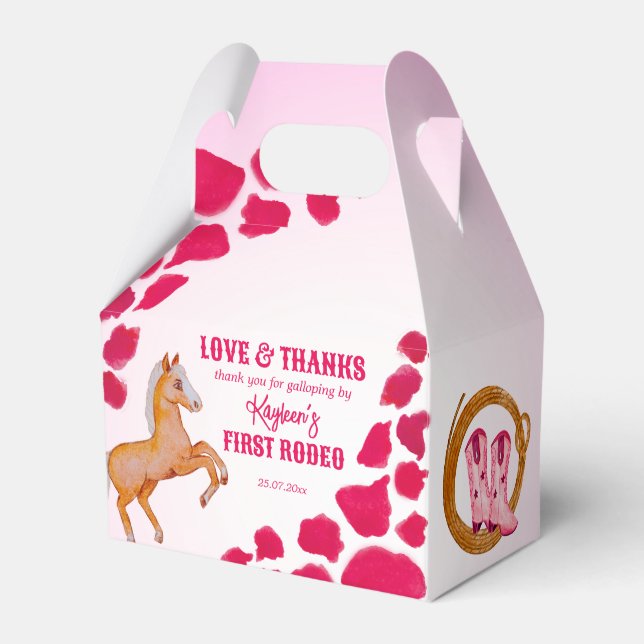 Rodeo cowgirl birthday pink cow pattern pony  favor box (Front Side)