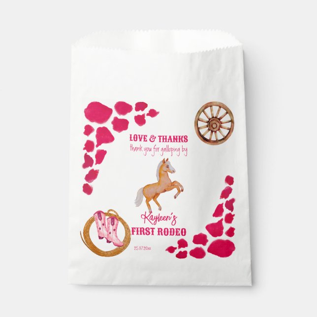 Rodeo cowgirl birthday pink cow pattern pony  favour bag (Front)