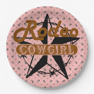 Rodeo Cowgirl Pink Bandanna Star Barbed Wire Paper Plate