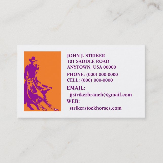 RODEO CUTTING STOCK HORSE BUSINESS CARDS COWBOY (Front)