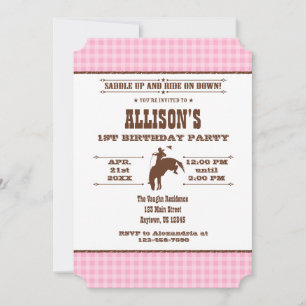 Rodéo de cow-boy rose Plaid Invitation d'anniversa