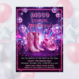 Rodeo Disco Cowgirl 18th Birthday Invitation