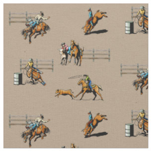 Rodeo Events Western Cowboy Cowgirl Horse Fabric