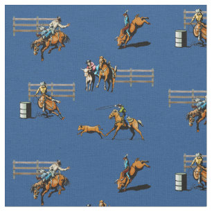 Rodeo Events Western Cowboy Cowgirl Horse Fabric