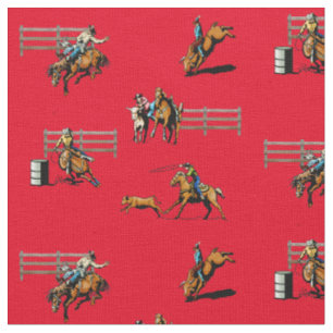 Rodeo Events Western Cowboy Cowgirl Horse Fabric