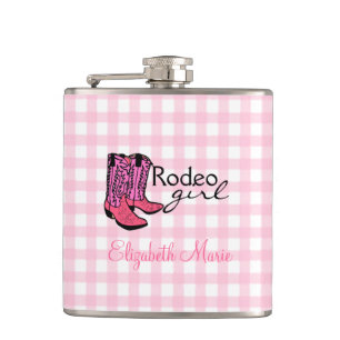 Rodeo Girl- Pink Plaid Gingham Hip Flask