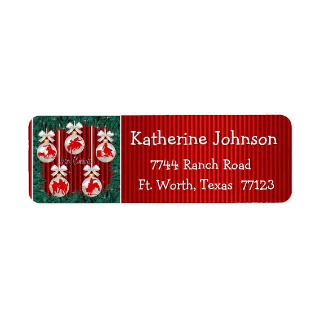 Rodeo Ornaments On Red Holiday Address Labels 2 (Front)