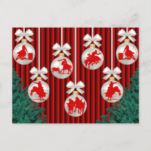 Rodeo Ornaments On Red Holiday Postcard