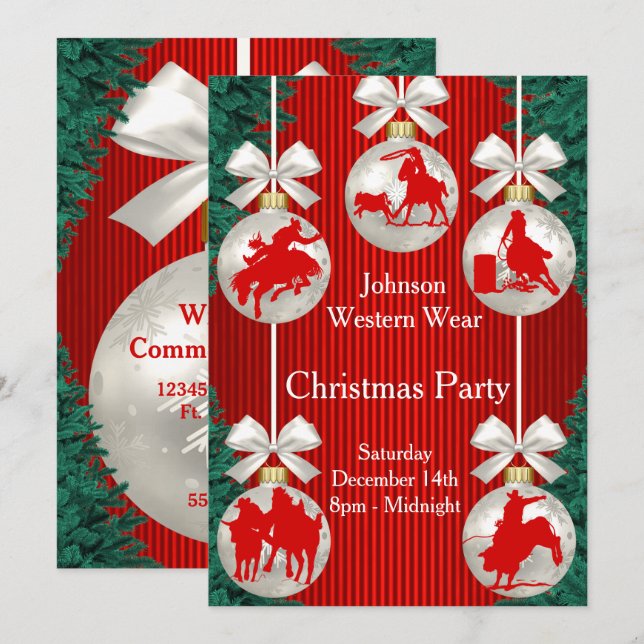 Rodeo Ornaments Wreath Border Red Invitation (Front/Back)