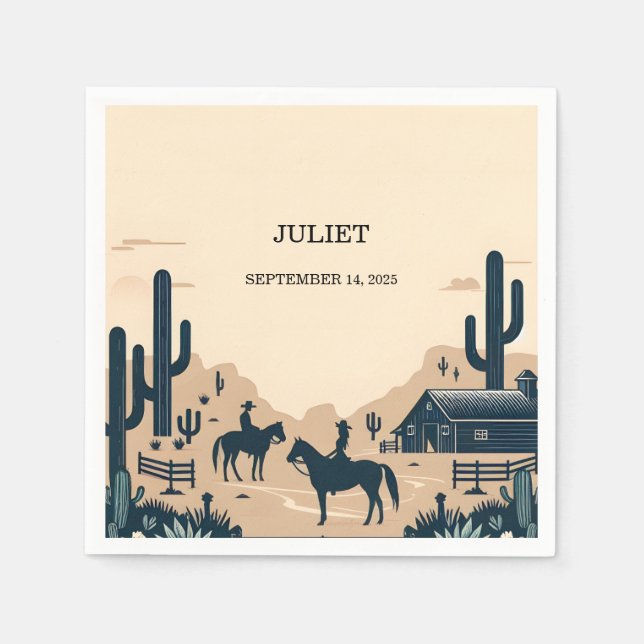 Rodeo Retro Horse Rustic Western Bridal Shower Napkin (Front)