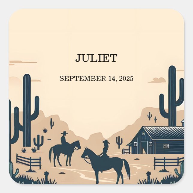 Rodeo Retro Horse Rustic Western Bridal Shower Square Sticker (Front)