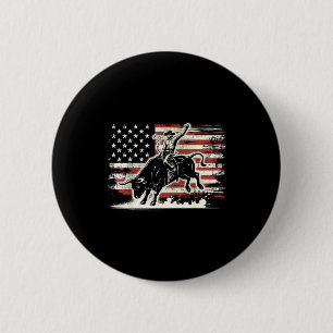 Rodeo Rider Bull Patriotic Cowboy Usa Flag 2 Inch Round Button