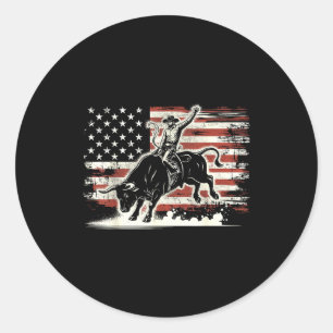 Rodeo Rider Bull Patriotic Cowboy Usa Flag Classic Round Sticker