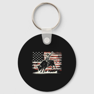 Rodeo Rider Bull Patriotic Cowboy Usa Flag  Keychain