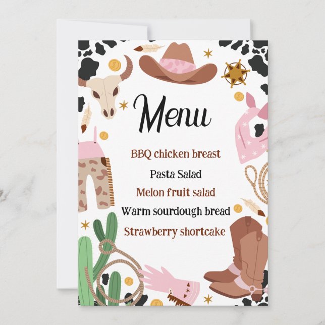 Rodéo rose rustique Anniversaire Menu Carte d'affi (Devant)