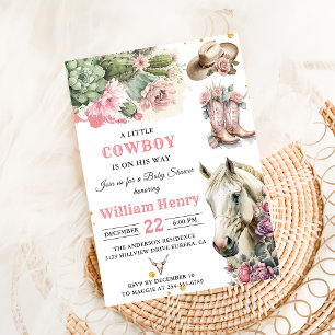 Rodéo rose Western Cowboy Baby shower Invitation