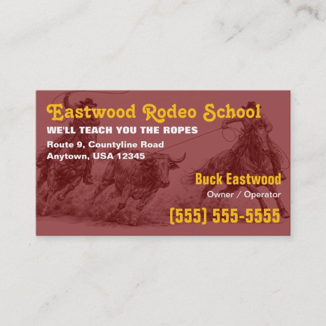 Rodeo School | Cowboy Roping Instructor Card (Front)