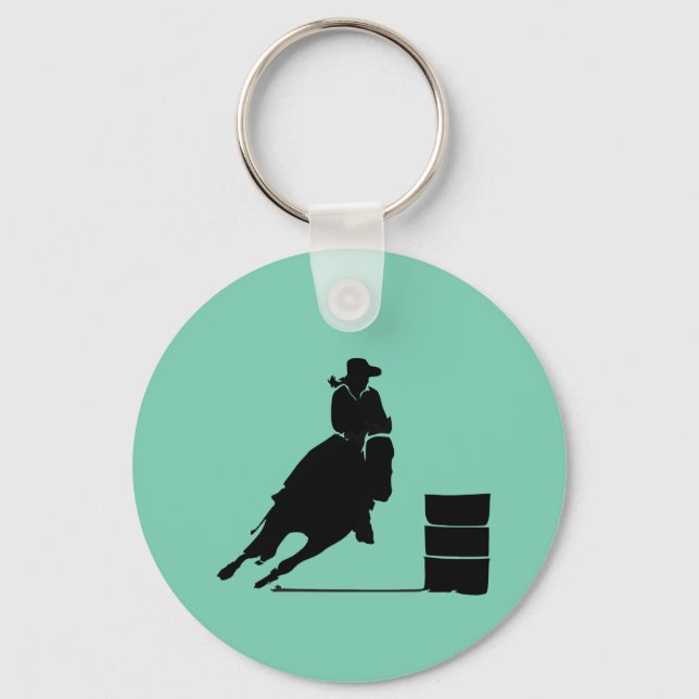 Rodeo Theme Cowgirl Barrel Racing Silhouette Keychain (Front)
