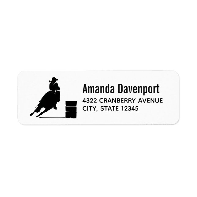 Rodeo Theme Cowgirl Barrel Racing Silhouette Label (Front)