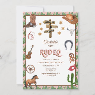Rodeo Themed 1st Birthday Invitations
