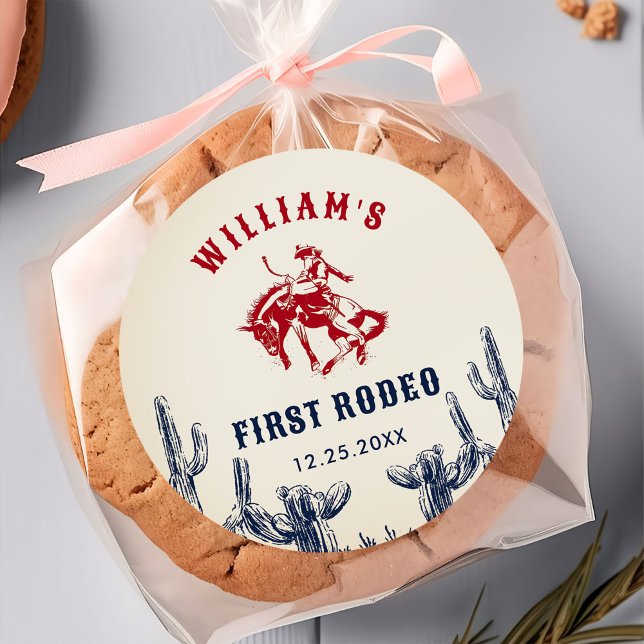 Rodeo Western Cowboy 1st Birthday Party  Classic Round Sticker (Creator Uploaded)