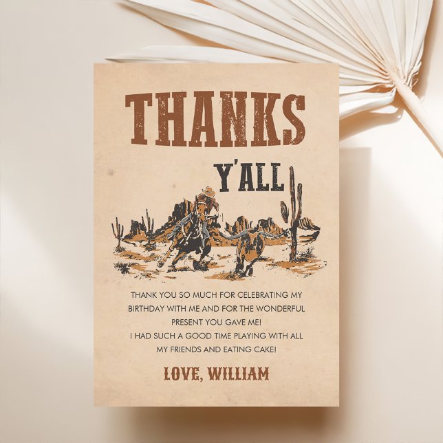 Rodeo Western Cowboy Birthday  Thank You Card (Creator Uploaded)