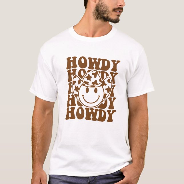 Rodeo White Howdy Western Retro Cowboy Hat Souther T-Shirt (Front)