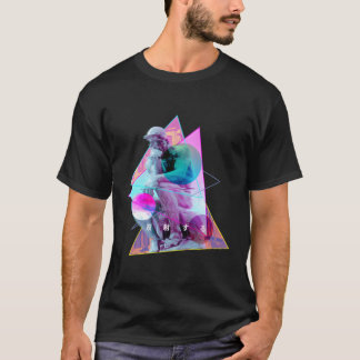Rodin The Thinker Statue Vaporwave Aesthetic Glitc T-Shirt