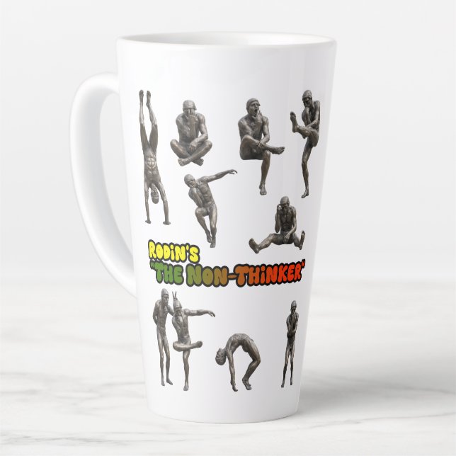 Rodin's The Non-Thinker Statue Collage Latte Mug (Left Angle)