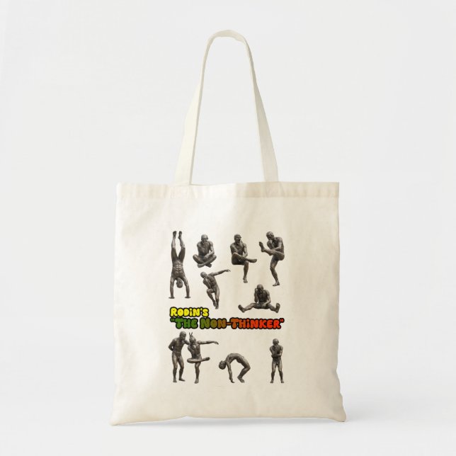 Rodin's The Non-Thinker Statue Collage Tote Bag (Front)