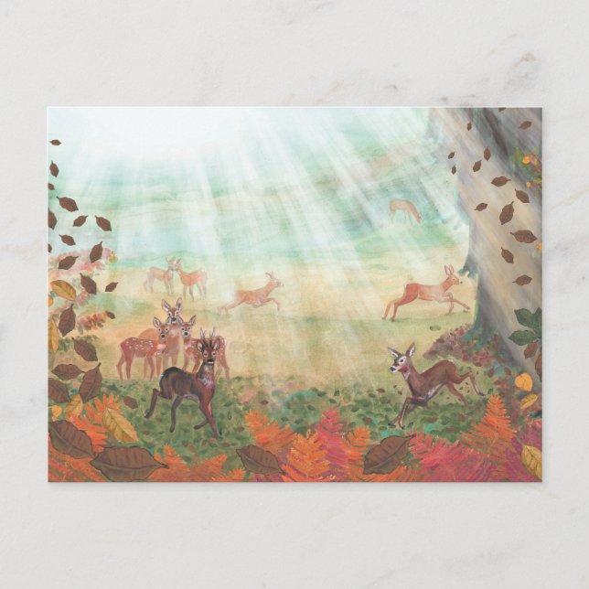 Roe Deer Capreolus capreolus in Forest Sunlight  Holiday Postcard (Front)