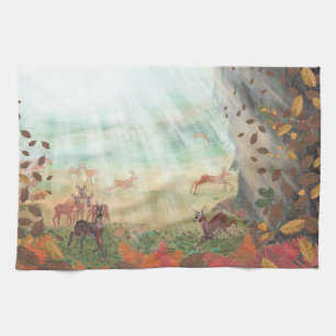 Roe Deer Capreolus capreolus in Forest Sunlight Kitchen Towel